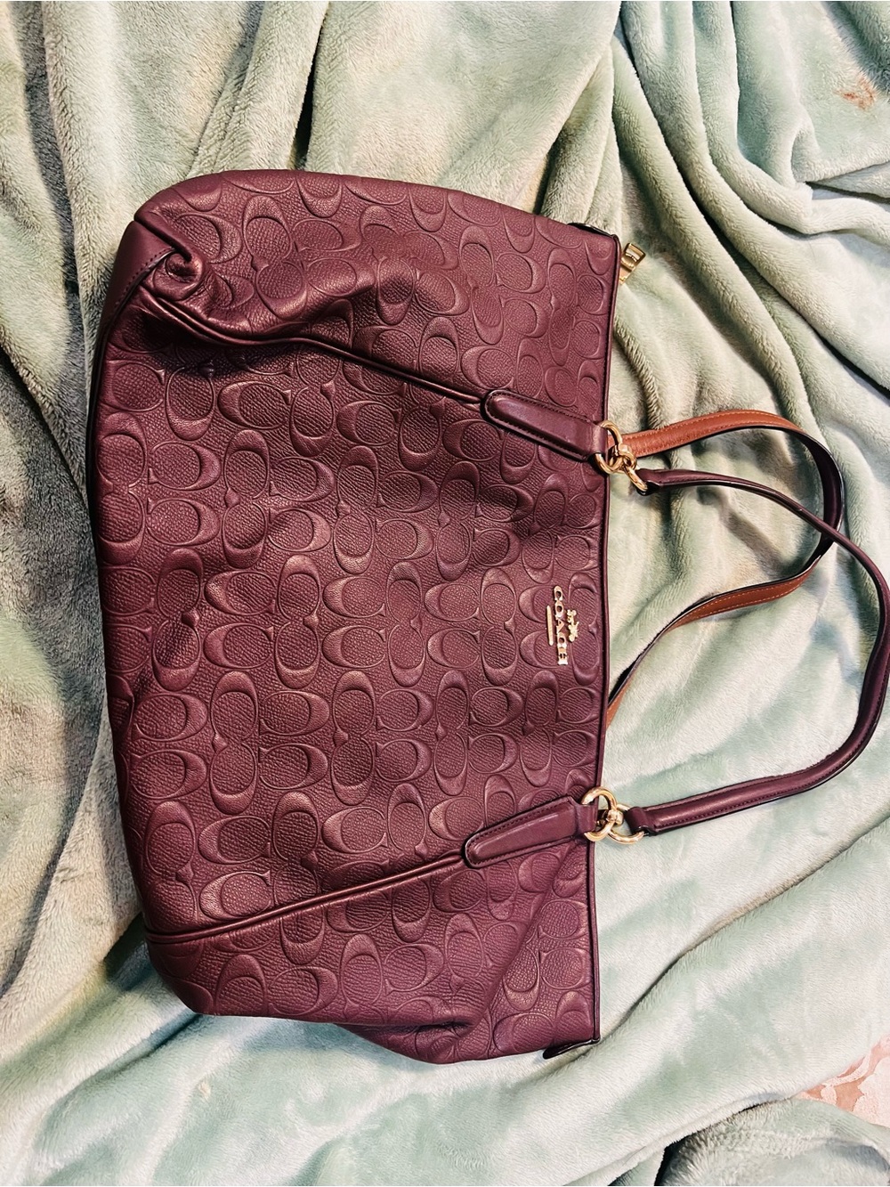 Coach Embossed Signature Shoulder Tote - Plum